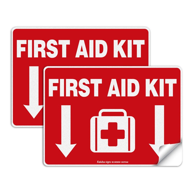 Faittoo First Aid Kit Sticker, First Aid Kit Sticker Decal for Home, Schools and Business, 2 Pack, 10 x 7 inch Self-Adhesive Vinyl Decal Stickers, Reflective, UV Protected, Waterproof - Image 1